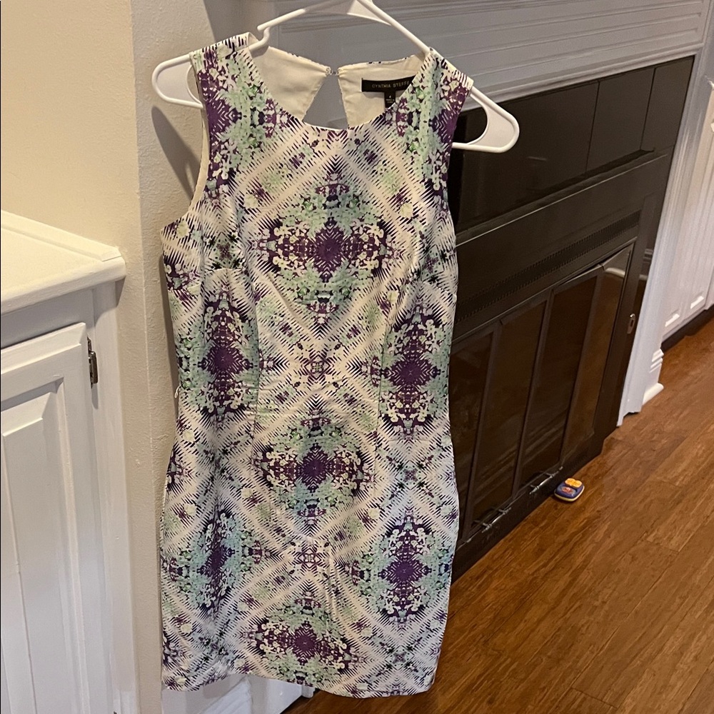 Cynthia Steffe Purple and Green Geometric Mini Dress